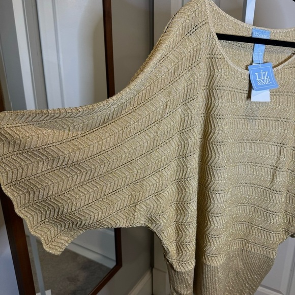 Metalic Gold Glitter formal evening holiday Batwing open knit sweater plus 4X - Picture 4 of 13